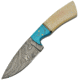 Damascus Bone Knife, 8.5in Overall, 4in Damascus Steel Blade, Smooth Bone And Turquoise Handle, Brown Leather Sheath, DM-1186
