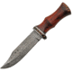 Damascus Bowie Rosewood Knife, 11in Overall, 6.25in Damascus Steel Clip Point Blade, Rosewood Handle, SS Guard, Brown Leather Sheath, DM-1170