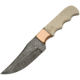 Damascus Fixed Copper/Bone Skinner Knife, 9in Overall, 4.5in Damascus Steel Clip Point Blade, White Smooth Bone Handle, Copper Bolster, Brown Leather Sheath, DM-1153