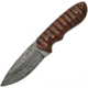 Damascus Hunter Grooved Rosewood Knife, 8.5in Overall, 4in Damascus Steel Drop Point, Sculpted Rosewood Handle, Brown Leather Sheath, DM-1141