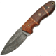 Damascus Hunter Micarta Rosewood Knife, 8.5in Overall, 4in Damascus Steel Blade, Rosewood And Brown Micarta Handle, Brown Leather Sheath, DM-1142