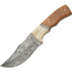 Damascus Hunter Wood and Bone Handle Fixed Blade Knife, 4in, Damascus Steel, Olive Wood Handle DM1079