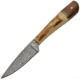 Damascus Knife, 7in Overall, 3in Damascus Steel Blade, Stag Bone And Rosewood Handle, Brown Leather Sheath, DM-1176