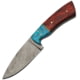 Damascus Knife, 8.5in Overall, 4in Damascus Steel Blade, Redwood And Turquoise Handle, Brown Leather Sheath, DM-1187
