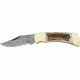 Damascus Lockback Fold Knife, Steel Clip Blade, Stag Handles with brass bolsters DM1019