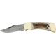 Damascus Lockback Fold Knife, Steel Clip Blade, Stag Handles with brass bolsters DM1019