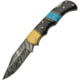 Damascus Lockback Horn/Turquoise Folding Knife, 2.75" Damascus steel clip point blade, Horn and turquoise handle, DM-1215