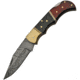Damascus Lockback Wood and Horn Folding Knife, 2.75 Damascus steel clip point blade, Buffalo horn and brown wood handle, DM-1214