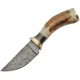 Damascus Skinner Stag Knife, 7.25in Overall, 3.25in Damascus Steel Blade, Stag Bone Handle, Brass Guard, Brown Leather Sheath, DM-1188