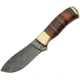 Damascus Stacked Leather Hunter Fixed Blade Knife, 4in, Damascus Steel, Standard Edge, Stacked Leather Handle DM1125