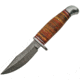 Damascus Stacked Leather Skinner Knife, 7.75in Overall, 3.5in Damascus Steel Clip Point Blade, Stacked Leather Handle, Aluminum Guard And Aluminum Pommel, Brown Leather Sheath, DM-1166