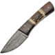 Damascus Stag and Wood Knife, 8in Overall, 3.5in Damascus Steel Blade, Stag Bone And Wood Handle, Brown Leather Sheath, DM-1183