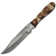 Damascus Stag Hunter Knife, 7 1/2in Overall, 4 1/2in Damascus Steel Clip Point Blade, Stag And Wood Handles, Brown Leather Sheath, DM1108