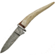 Damascus Stag Spike with Sheath Knife, 9.5in Overall, 4in Damascus Steel Drop Point, Stag Bone Handle, SS Guard, Brown Leather Sheath, DM-1145