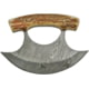 Damascus Ulu Knife, 4.38in Handle, 5.5in Damascus Steel Ulu Blade, Stag Bone Handles, Brown Leather Sheath, DM-1111SG