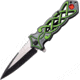 Dark Side Blades Celtic Linerlock A/O Green/Gry Folding Knife,3.5in,Stainless Steel,Standard Edge,Black and Satin,Green and Gray,Aluminum Handle, DS-A021GN