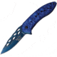 Dark Side Blades Skull Linerlock A/O Folding Knife, 4.75in Closed, 3.5in Blue Titanium Coated SS Drop Point, Blue Sculpted Aluminum, DS-A055BL