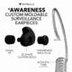 Decibullz Custom Moldable Surveillance Earpieces w/Awareness, Black, RTL-RDO-AWA-BLK