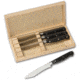 Dragon by Apogee Recurve Steak Knife Set Kitchen Knives, 9.25in Overall, 5.5in Satin Partially Serrated SS Blade, Black Polypropylene Handle, SS Guard, Set Of Four, ACES-KSET-0401
