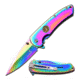Elk Ridge Folding Blade, 2.75in, Stainless Steel Blade, Rainbow Titanium Coated Mirror Handle ER-A005RB