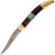 Elk Ridge Toothpick Abalone Folding Knife, Faux damascus finish stainless long clip blade, Black pakkawood handle with abalone inlay, ER-952DAB