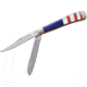 Elk Ridge Trapper Red White Blue Folding Knife, Mirror finish stainless clip and spey blades, Red, white, and blue synthetic handle, ER-954AF