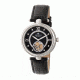Empress Stella Semi-Skeleton Leather Band Watch, Black/Black EMPEM2102