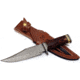 FH Knives Damascus Clip Point Bowie Knife, 11.75in Overall, 7in Damascus Steel Clip Point Blade, Brown Wood Handle, Leather Sheath, HFZBOWIE-001