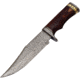 FH Knives Damascus Clip Point Bowie Knife, 11.75in Overall, 7in, Damascus Steel Clip Point Blade, Brown Wood Handle, Leather Sheath, HFZBOWIE-001
