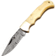 FH Knives Damascus Bone Folding Knife, 3.75in Closed, 2.75in, Damascus Steel Clip Point Blade, Natural Smooth Bone Handle, Leather Sheath, BONE-001