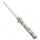 Frank Beltrame 11 Brazilian Horn Italian Stiletto Automatic Folding Knife, 5.00in, Stainless Steel, Kriss Blade, Horn, Tan/Black Handle, Tan/Black/Steel, 11.00 inch, BHQ-117627