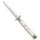 Frank Beltrame 11 Italian Stiletto Swinguard Automatic Folding Knife, 5.00in, Stainless Steel, Dagger Blade, Bone, White Handle, Satin Dagger, White/Steel, 11.00 inch, BHQ-105551