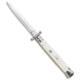 Frank Beltrame 11 Italian Stiletto Swinguard Automatic Folding Knife, 5.00in, Stainless Steel, Dagger Blade, Bone, White Handle, Satin Dagger, White/Steel, 11.00 inch, BHQ-105551