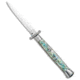 Frank Beltrame 11 Italian Stiletto Swinguard Automatic Folding Knife, 5.00in, Stainless Steel, Dagger Blade, Abalone, White Handle, Satin Dagger, White/Gray, 11.00 inch, BHQ-77554