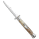 Frank Beltrame 11 Italian Stiletto Swinguard Automatic Folding Knife, 5.00in, Stainless Steel, Bayonet Blade, Horn, Tan Handle, Satin Bayonet, Tan/Steel, 11.00 inch, BHQ-24183