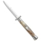 Frank Beltrame 11 Italian Stiletto Swinguard Automatic Folding Knife, 5.00in, Stainless Steel, Bayonet Blade, Horn, Tan Handle, Satin Bayonet, Tan/Steel, 11.00 inch, BHQ-24183