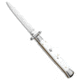 Frank Beltrame 11 Italian Stiletto Swinguard Dagger Automatic Folding Knife, 5.00in, Stainless Steel, Dagger Blade, Acrylic, White Handle, Pearlex, White/Gray, 11.00 inch, BHQ-95088