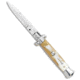 Frank Beltrame 7.5 Italian Stiletto Automatic Folding Knife, 3.375in, Stainless Steel, Bayonet Blade, Horn, Tan Handle, Tan/Steel, 7.50 inch, BHQ-122286