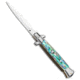 Frank B Frank B 9" Italian Stiletto Automatic Bayonet Knife Abalone 4" Satin, Blue, Stainless Steel, adult, BHQ-95096