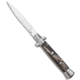 Frank Beltrame 9 Italian Stiletto Automatic Folding Knife, 4.00in, Stainless Steel, Spear Point Blade, Dark Horn, Black Handle, Black/Steel, 9.00 inch, BHQ-74380