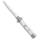 Frank Beltrame 9 Italian Stiletto Automatic Folding Knife, 4.00in, Stainless Steel, Dagger Blade, Acrylic, White Handle, White/Steel, 9.00 inch, BHQ-138986