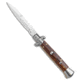 Frank Beltrame 9 Italian Stiletto Bayonet Automatic Folding Knife, 4.00in, Stainless Steel, Bayonet Blade, Wood, Wood Handle, Wood/Gray, 8.75 inch, BHQ-141099
