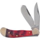 Frost Baby Saddlehorn Folding Knife, Mirror finish stainless clip and skinner blades, Dark red jigged bone handle, 14-972DRWJ