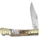 Frost Barracuda Lockback Tiger Bone Folding Knife, 2.5 mirror finish stainless clip point blade, Tiger striped bone handle, SW-100TG
