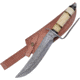 Frost Damascus Bowie Knife, 15in Overall, 9.5in, Damascus Steel Blade, Smooth Bone Handle, Leather Sheath, VFD-82SB