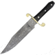 Frost Bowie Knife, 14.75in Overall, 9.75in Damascus Steel Clip Point Blade, Buffalo Horn Handle, Brass Guard, Brown Leather Sheath, FJRS005DBH