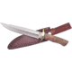 Frost Buffalo Spirit Bowie Knife, Chipaway, 12.25in Overall, 7.5in Satin SS Clip Point Blade, Brown Wood Handle, Brass Guard, Brown Leather Sheath, CW668