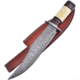 Frost Damascus Bowie Knife, 8.5 Damascus steel clip point blade, White smooth bone and walnut handle, VFD-20WW/SB