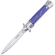 Frost Italian Stiletto Milano A/O Folding Knife, 5in Closed, 4in Mirror SS Spear Point Blade, Blue Synthetic Handle, SS Bolster, Pocket Clip, ISM-001BL