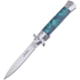 Frost Italian Stiletto Milano A/O Folding Knife, 5in Closed, 4in Mirror SS Spear Point Blade, Green Synthetic Handle, SS Bolster, Pocket Clip, ISM-001G